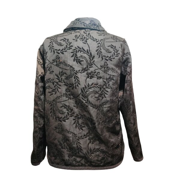 Womens L Jacket Reversible Jacquard Brocade Black Gold Blue Boho 90s Vintage - Picture 9 of 16
